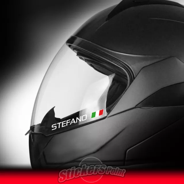 4 adesivi CASCO: 2 NOME PERSONALIZZATO + 2 BANDIERA ITALY adesivo stickers