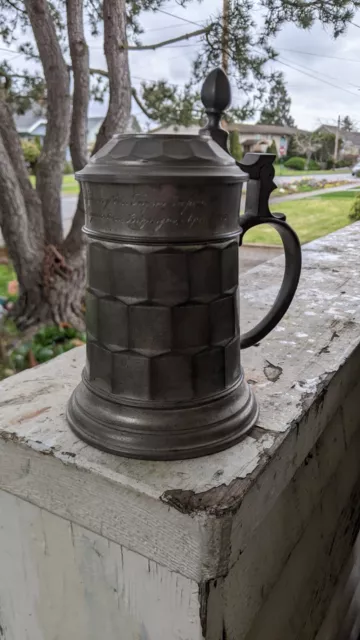 Heavy Antique German Pewter Beer Stein with engraving dated 1926!