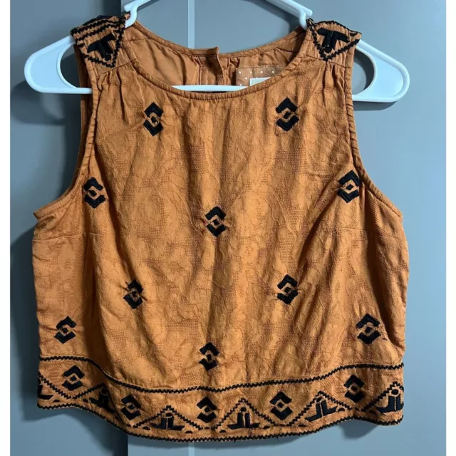 Anthropologie Womens Mitra Embroidered Crop Tank Top Brown Size US 6