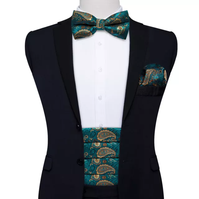Mens Cummerbund Silk Bow Tie Set Hanky Cufflink Formal Tuxedo Suit Accessories