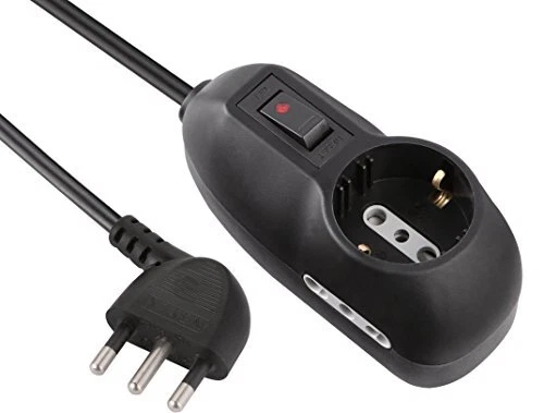 Electraline 62043 Multiprise, 3 places, 1 Schuko, 2 bivalentes 10/16A, câble 3 m