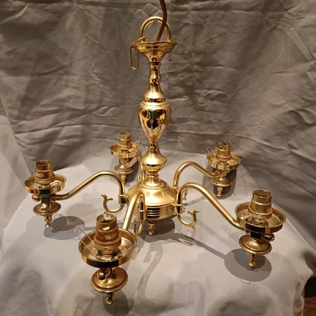 5 Arm Brass Chandelier Pendant Ceiling Light Gold Used Good Condition