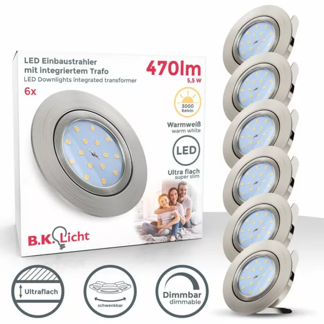 6x LED Einbaustrahler dimmbar 230V ultra-flach 30mm Einbau-Leuchte Spot Decke 5W