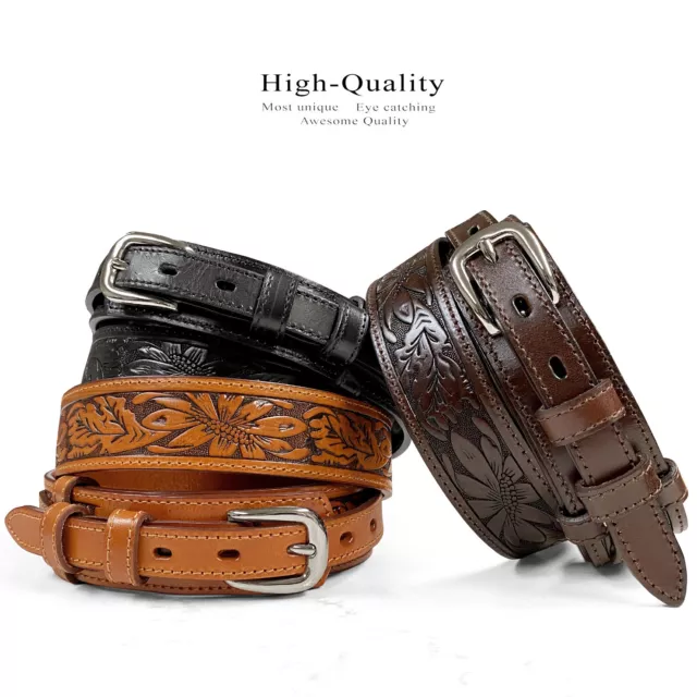 Carson Western Tooled Genuine Leather Durable Ranger Belt 1-1/2" to 3/4" Taper