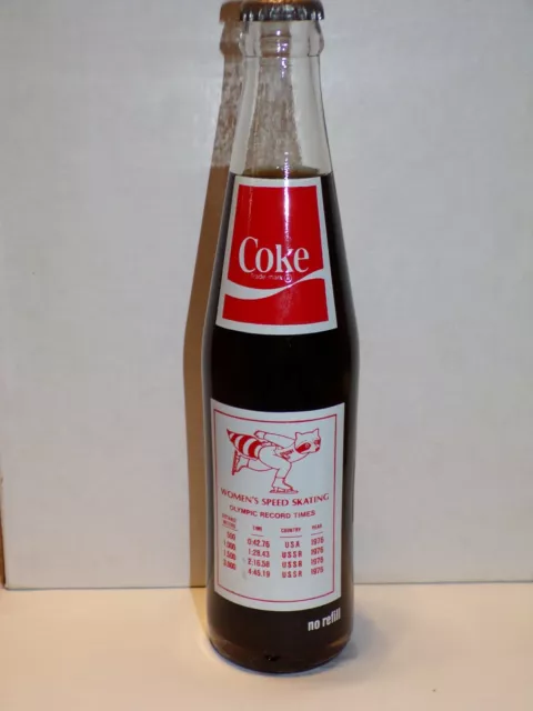 10 Oz Coca Cola Commemorative Bottle - 1980 Winter Olympics Womens Speed Skating