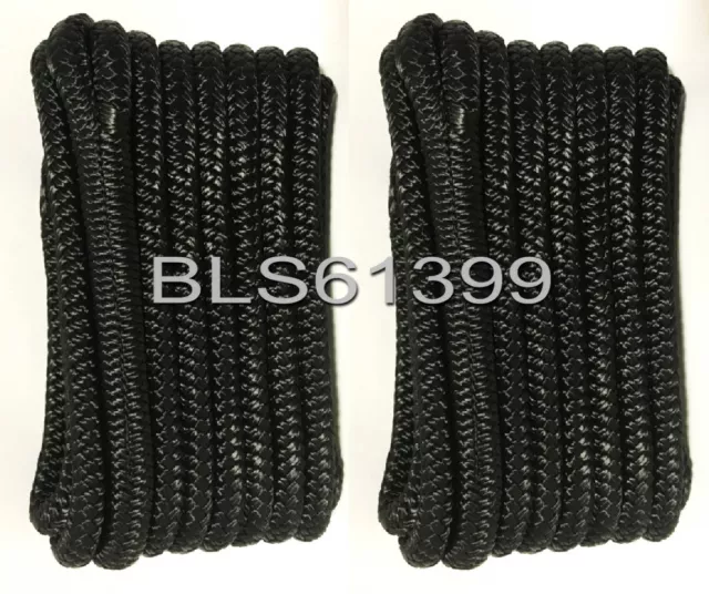 Set of (2) Black Double Braided 3/8" in x 20' ft HD Boat Marine Dock Line Ropes