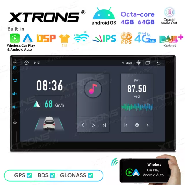 XTRONS Double Din 7" Android 13 8-Core 4+64GB Car Stereo Head Unit GPS Radio DAB