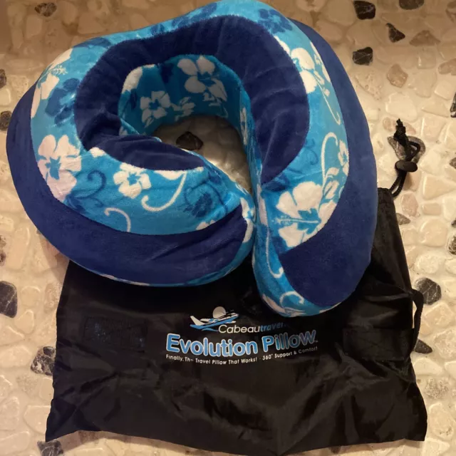 Cabeau Evolution S3 Neck Travel Pillow Memory Foam Plumeria Hawaii Flower Blue