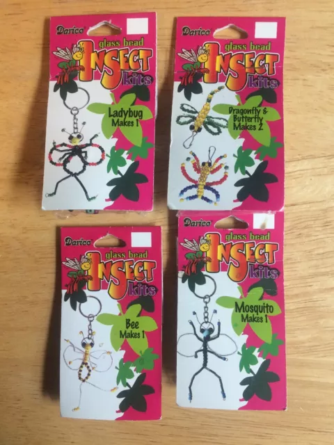 Vintage Lot Of 4 Darice Glass Bead Insect Kits, Ladybug Bee Mosquito Butterfly &