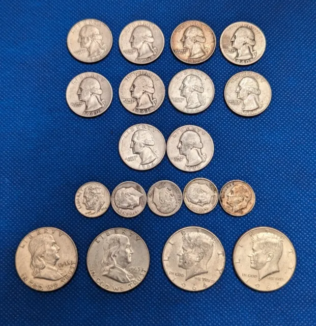 90% Silver Coins $5 Face Value Mix Lot Washington Roosevelt Benjamin Kennedy