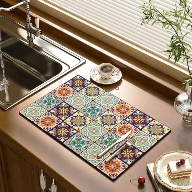 Kitchen Super-Absorbent Drying Mat for Plate Dish Glass CoffeeMachine Tableware.