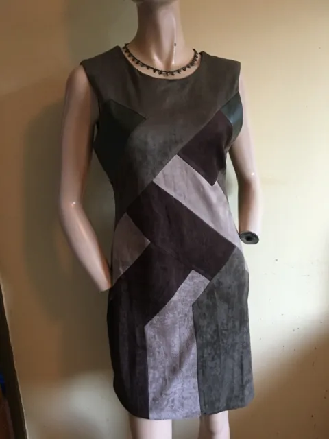Stella Morgan  Khaki Green Brown Mix Faux Suede Patchwork Dress Size 10 BNWT New