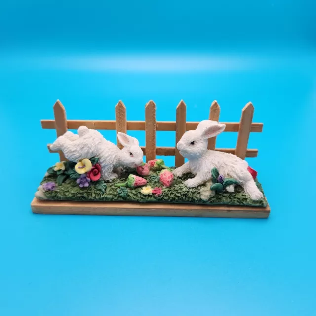 Vintage Easter Farm Bunny Rabbits Playing Garden Doll House Diorama Strawberry