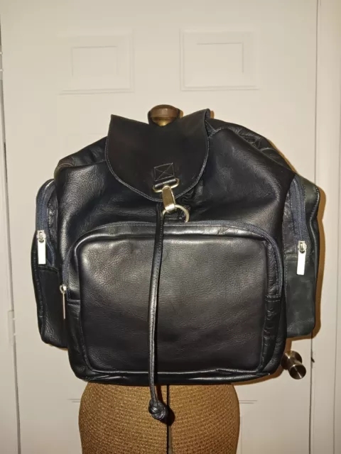 Unisex Backpack Black Leather Large Spacious