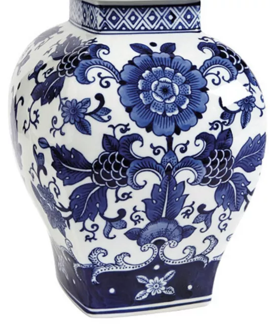 Chinoiserie Ballard Designs Blue/White Porcelain Floral Square Vase Jar NEW!!!