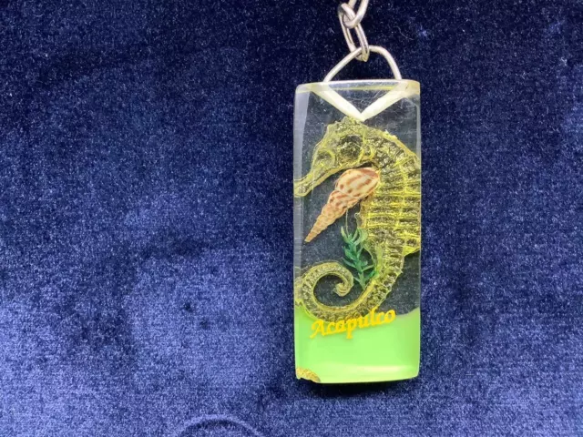 Vintage Souvenir Keyring ACAPULCO Keychain MEXICO Ancien Porte-Clés SEAHORSE MX