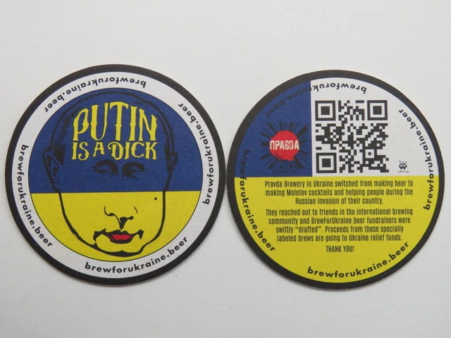Beer Coaster ~ HOH RIVER Brewery PUTIN is a Dick / UKRAINE; Tumwater, WASHINGTON