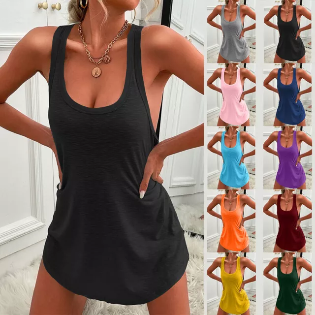 Womens Sleeveless Baggy Vest Dress Ladies Summer Holiday Casual Tank Mini Dress