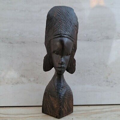Antique African Tribal Art Sculpture Ebony Wood Hand Carved 6" Statue Bust