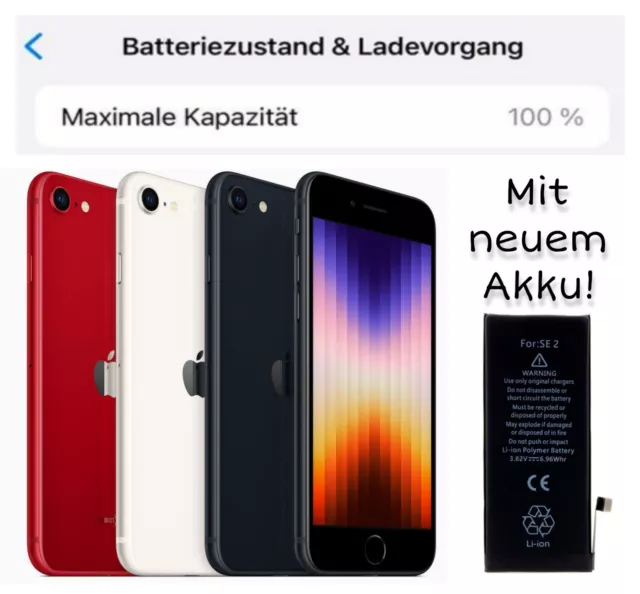Apple iPhone SE 2020 - 64 128 256 GB - Schwarz Weiß Rot Silber - NEUE BATTERIE *