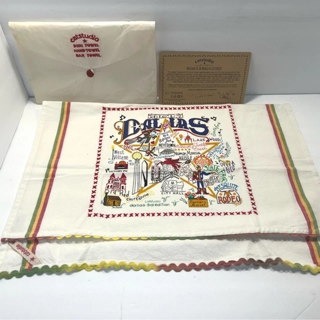 NEW Catstudio Dallas Texas Dish Towel Hand Towel Bar Towel Embroidered