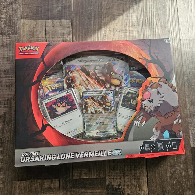 Coffret Pokémon Ursaking Lune Vermeille-ex – 1 Carte Promo Brillante + 2 Holos + 1 Grand Format – 4 Boosters – JCC