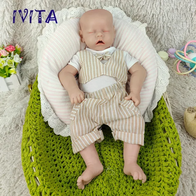 IVITA 18''Full Silicone Doll Eyes Closed Boy Lifelike Reborn Baby Doll