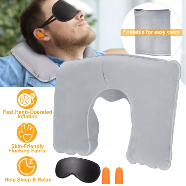 US Air Inflatable Neck Pillow Cervical Support Head Rest Office Nap Car Cushion