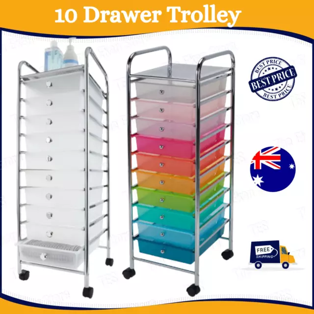 Metal 8 Drawer Storage Trolley Wheel Organiser Salon Shelf Kitchen Rack Office