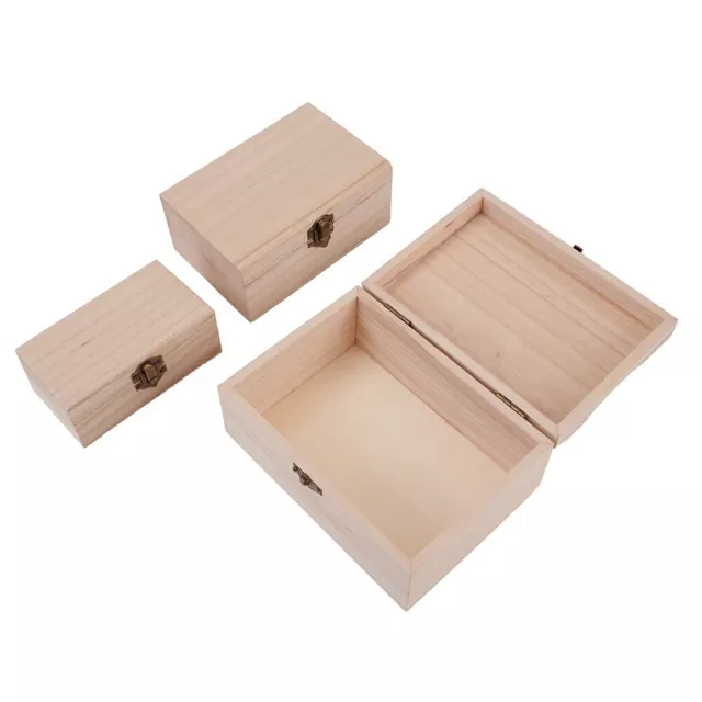 Keepsake Storage  Boxes Craft Gift Box1pcs/3pcs Plain Wooden Square Hinged New