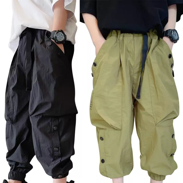 Pantaloni jogger bambini ragazzi pantaloni cargo sciolti pantaloni per il tempo libero con cintura elastica