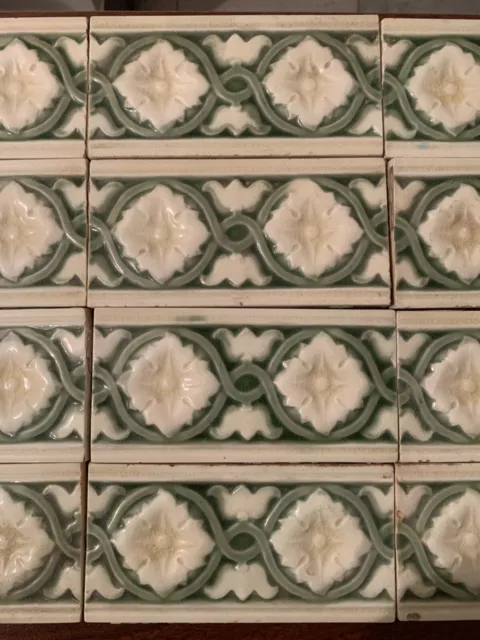 Tiles Rare Antique Vintage Art Deco 6X3 Inch 1900 England Majolica Collectible 3