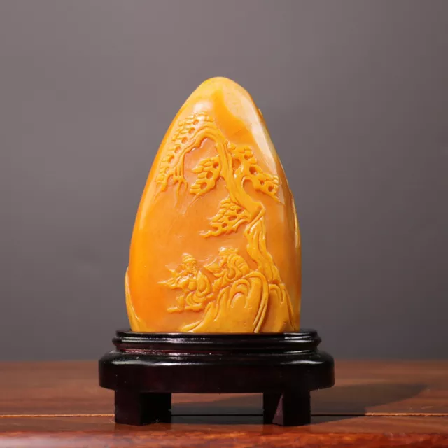 Chinese Natural Shoushan Stone Hand-carved Landscape Figure Seal Statue 松溪垂钓图 03