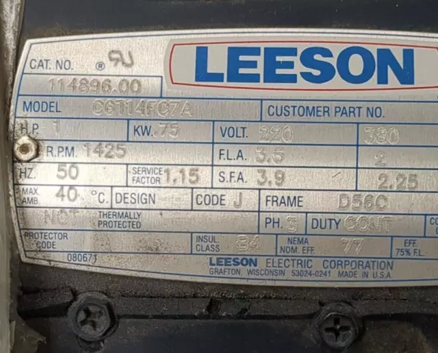 New Leeson 114896.00 Model: C6T14FC7A  220/380/440V, 50Hz  1500 RPM   TEFC