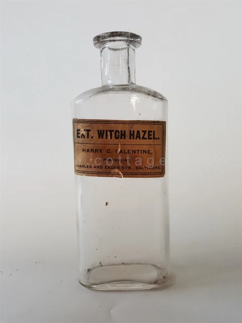 1910 antique HARRY VALENTINE pharmacy GLASS BOTTLE baltimore md WITCH HAZEL