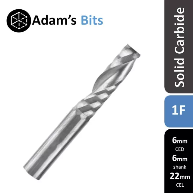 6mm diam. & shank spiral 1 flute 22mm carbide end mill CNC router bit slot