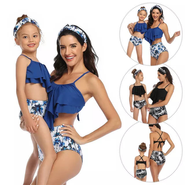 Mother Daughter Swimsuit Matching Family Women Girls Kids Parent Child Swimwear