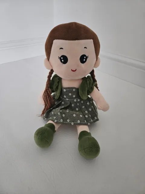 Rag Doll Soft Plush Toy Stuffed Toy Doll Green Clothing Brown Hair