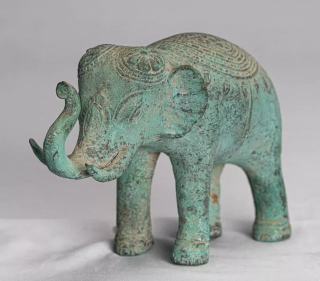 Antique Khmer Style Bronze Trumpeting Elephant Statue - 13cm/5" Tall