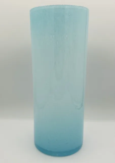 Hand Blown Art Glass Light Blue Cylindrical Large Vase.