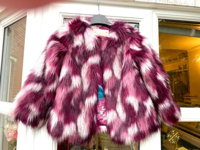 Cappotto giacca in pelliccia sintetica mimetica vino Ted Baker per ragazze taglia 8 anni ottime condizioni