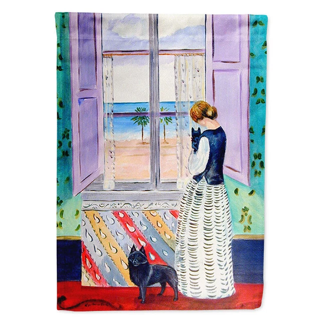 Lady with Schipperke Flag Canvas House Size  28x40 Inches New