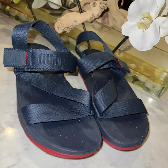 FitFlop Sling Slingback Sandals Womens 8 Navy Blue  Red Soles Strappy Shoes
