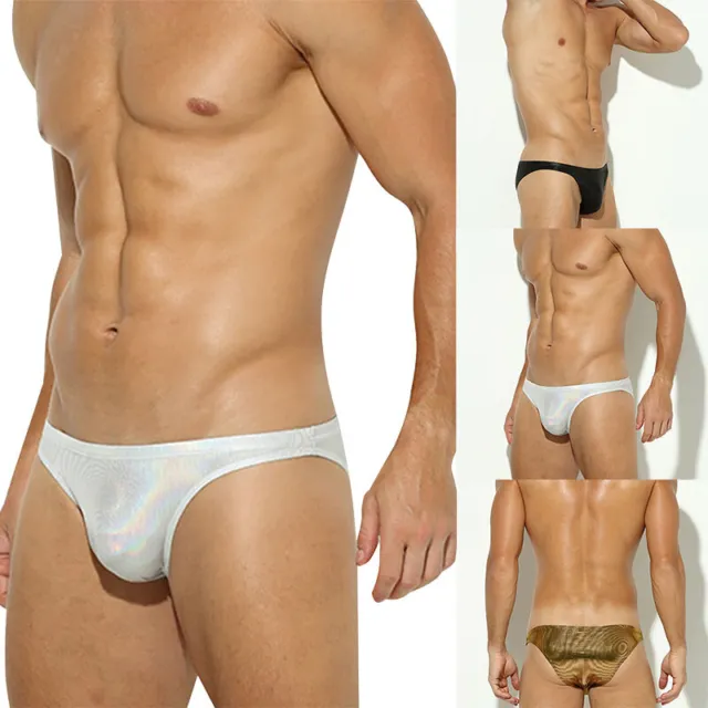 Men's PVC Leather Briefs Underwear Low Waist Bulge Pouch Panties Underpants