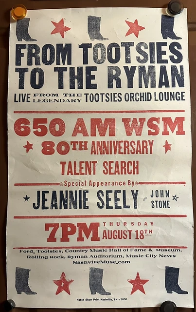 JEANNIE SEELY LIve At Tootsies NASHVILLE 2005 AUTHENTIC HATCH SHOW PRINT JEANNIE SEELY LIve At Tootsies NASHVILLE 2005 AUTHENTIC HATCH SHOW PRINT
