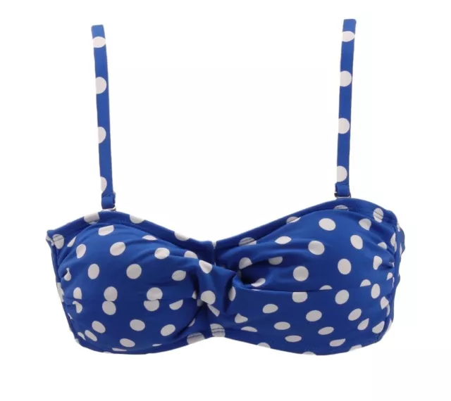 Apt.9 Women Size S M L Blue White Polka Dot Twist Bandeau Swim Bikini Top NEW