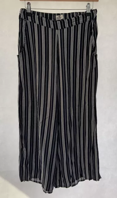 trousers hollister size S black striped viscose wide leg cropped womens