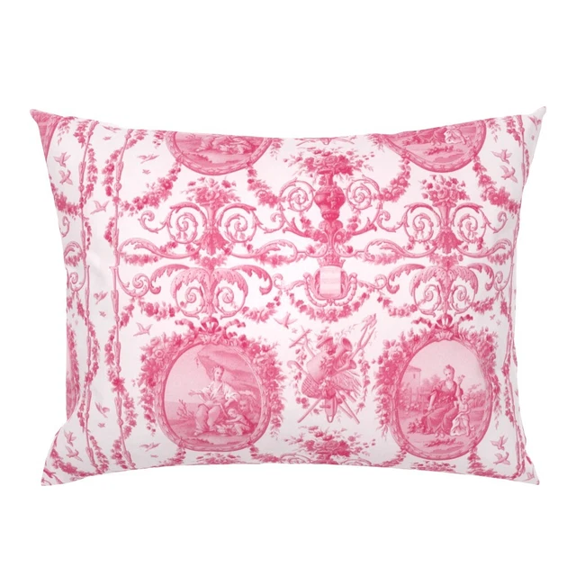 Pink Rococo Toile Girl Romantic Vintage Style French Pillow Sham by Spoonflower