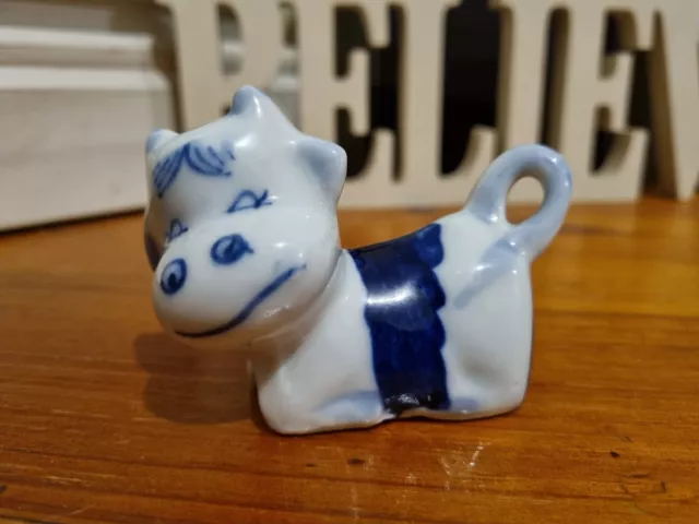 Dutch Delft? Laying Cute Smiling Cow Ornament Ceramic Blue White Hand Painted