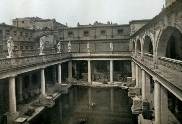 Ancient Roman Baths in Bath England....antique Chromolithographs..1908